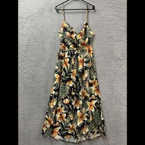 Willotis Dress Womens 2X Green Orange Floral Hawaiian Tie Back Midi Stretch